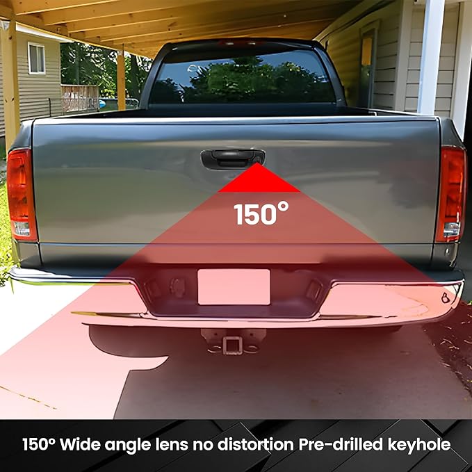 RED WOLF Tailgate Handle w/Backup Camera Compatible with 2002-2008 Dodge Ram 1500 2500 3500 Tailgate Door Rear View Reverse Backup Camera with RCA Plug Parking Guideline Available Waterproof