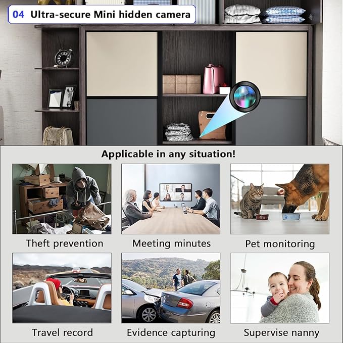 Hidden Camera Mini Spy Camera 1080P Small Security Camera, Tiny Portable Camera, Covert Nanny Cam, Indoor Home Office Security Cameras, Night Vision, Motion Detection, Gravity Sensor, Loop Record
