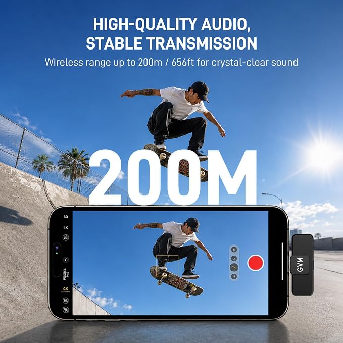 GVM CM2 Wireless Lavalier Microphone, USB-C Clip-On Mic for iPhone 15/16/17 & Android, Mini Mic with Noise Cancelling and Charging Case for Content Creation, Vlogging, Podcast & Streaming