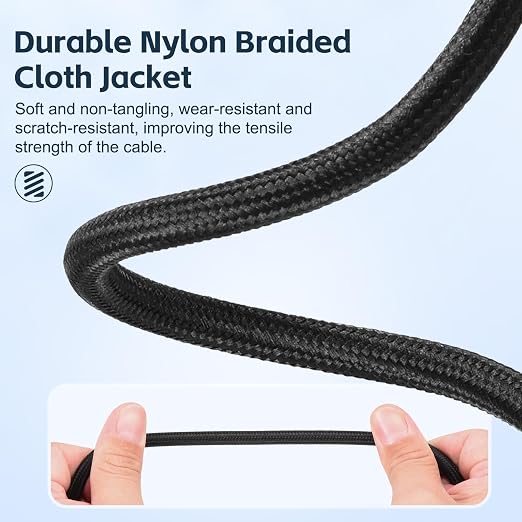 RIVVTA Guitar Cable 6.6ft 2 Pack Straight 6.35mm Guitar Ampere Cord Nylon Braided Anti-Kinking Kevlar-Reinforced 1/4 Instrument Cable for Electric Guitar