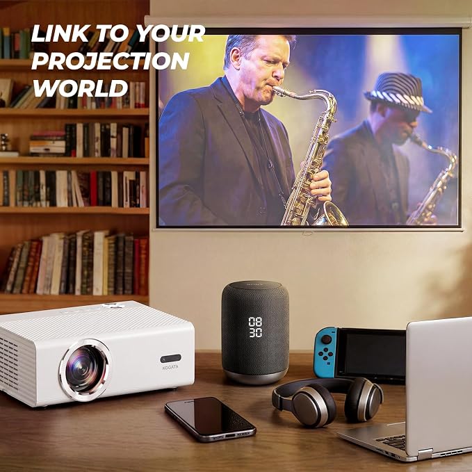 Smart Projector with WiFi and Bluetooth, Proyector-4K Support Official Licensed Apps, 2000 ANSI/AI Auto Focus/50W Dolby/HDR10+/Quiet, Kogata Portable Indoor/Outdoor Movie Projector Ceiling