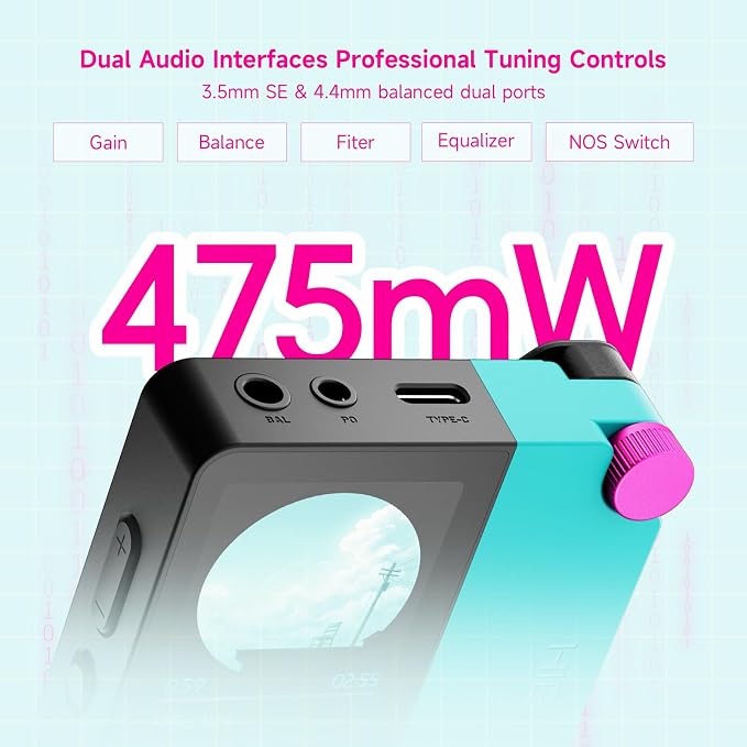 HiBy W4 Bluetooth Headphone Amplifier USB DAC, BT 5.4 & NFC, aptX Lossless LDAC, Dual DAC, DSD512 PCM 768kHz, 2-Inch Touch Screen, CVC Noise Reduction, 3.5mm & 4.4mm Balanced Output