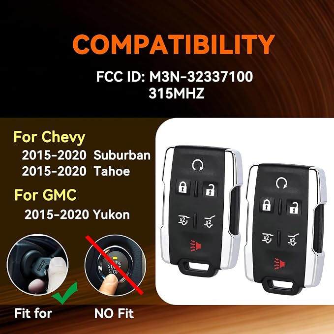 Remote Key Fob DIY Set for Chevy Suburban Tahoe GMC Yukon 2015 2016 2017 2018 2019 2020 Car Keyless Entry Remote Control M3N-32337100 for Chevrolet GM Car Owner Replace or Spare Key 6 Btn