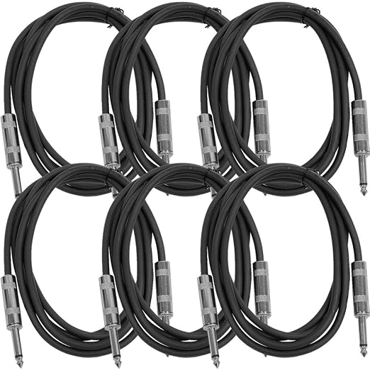 Seismic Audio SASTSX-6Black-6PK 6-Feet TS 1/4-Inch Guitar, Instrument, or Patch Cable, Black