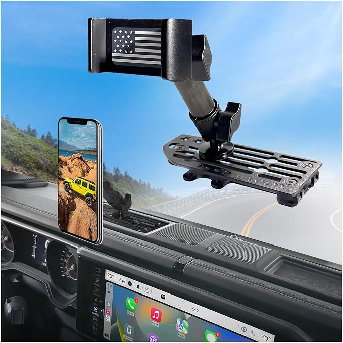 WXRYLYN All Metal J eep Wrangler Phone Mount for 2024+ J eep Wrangler JL 4xe Gladiator| Full Metal Dash Phone Mount Phone Holder for iPhone 17/16 & Android | OEM Screw Hole Installation