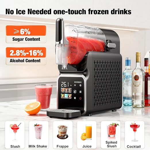 Slushie Machine No Ice Needed, Auto-Clean, 220W Quick Frozen Drink Maker with 6 Preset Programs for Margaritas, Frappés, Milk Shake and More, Slushy Machine for Home, 88oz