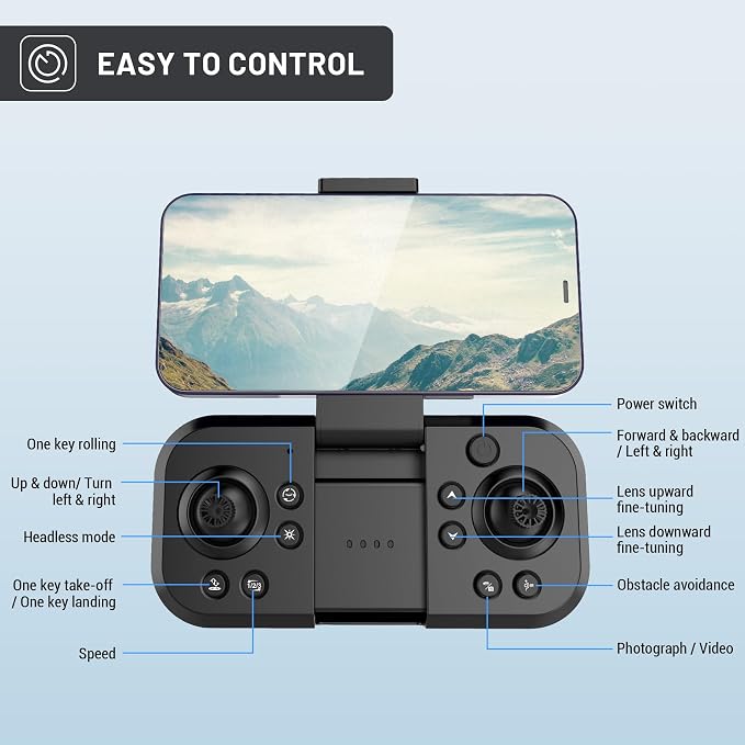 MSMV High-Resolution 4K HD Camera Drone, Wireless RC Toys for Boys Girls, One Button Return, Emergency Stop, Headless Mode, 360° Flips, 2 Batteries & Carrying Case for Kids Adults Beginners, Black