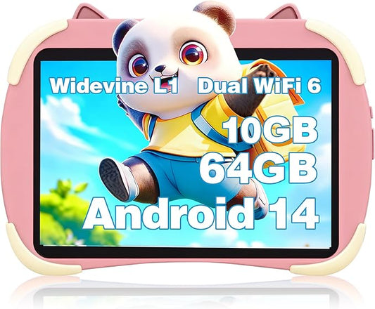 2026 10inch Kids Tablet, Octa-core CPU, Support Face Unlocked, 10GB+64GB+1TB Expand Tablets for Kids with Kids Space, Parental Control, 6000mAh Big Battery, Touchscreen Display Tableta,Pink