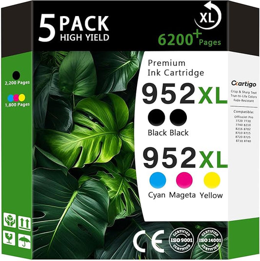 952XL Ink Cartridges Combo Pack Compatible for HP 952XL HP952 HP952XL Replacement for Officejet Pro 8710 7740 8720 8702 8210 7720 8700 8740 8216 8725 8200 Printers (Black Cyan Magenta Yellow 5-Pack)