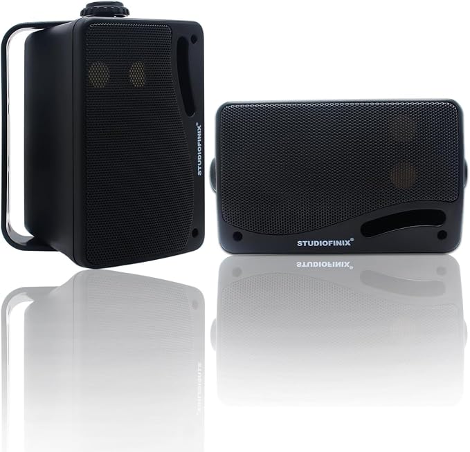 STUDIOFINIX Passive Outdoor Speakers Wired Waterproof -3.5 Inch 3 Way 200W Surface Marine & Wall Mount Speakers, Ideal for Home, Boat, Poolside, Patio, Indoor Outdoor Use（Black