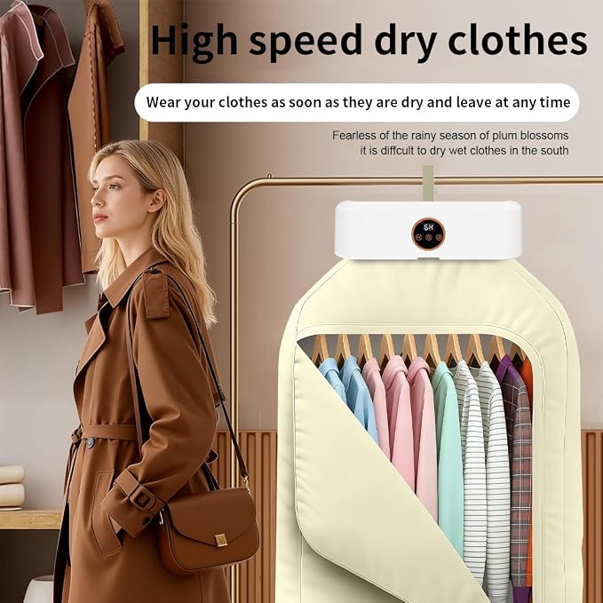 Portable Clothes Dryer Mini Dryer for Apartment RV Travel Dorm Portable Laundry Dryer Small Compact With Fast Drying Adjustable Timer Quiet Operation Remote Control-White