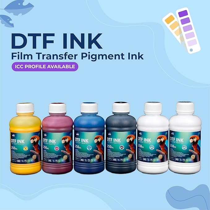 Enlite DTF Ink 250ML Combo Pack, Premium Pigment Ink for PET Film Heat Transfer Printing, Refill for DTF Printer with printhead DX5 DX7 5113 XP600 I3200 4720 TX800, 2W+1B+1C+1M+1Y