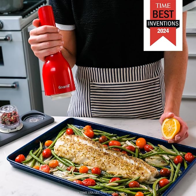 FinaMill’s Award-Winning Battery Operated Salt and Pepper Grinder Set – Adjustable Coarseness, Ceramic Grinding Elements, LED Light, 2 Quick-Change Pods – Perfect for Home Cooking and Gifting