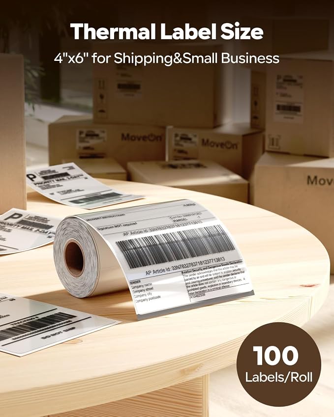 Phomemo 241BT Shipping Label Printer & Packs of 100pcs 4x6 Clear Labels