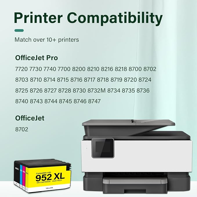 952XL 952 8710 Ink Cartridges Combo Pack for HP Printers 952 XL Ink Cartridges for HP OfficeJet Pro 8710 7740 8720 8715 8210 8725 8730 8702 8732M 8736 8743 Printer (Black Cyan Magenta Yellow,4PK)