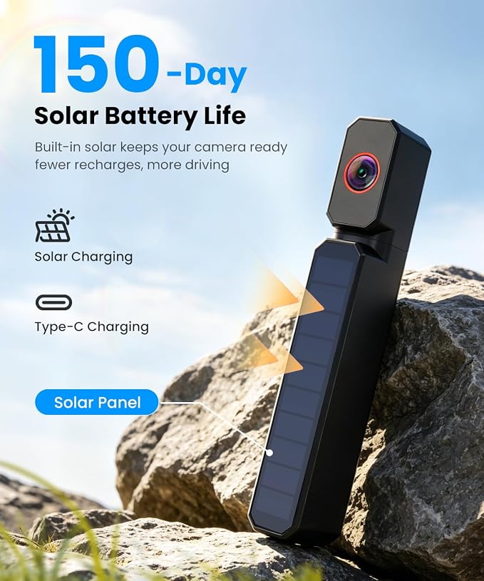 AUTO-VOX Solar Wireless Backup Camera: No Drilling 1-Min Quick Install, Dual Antenna for Smooth Live View, 6" 1080P Screen with Color Night Vision, Long Battery & Solar Recharge for Car Truck Trailer