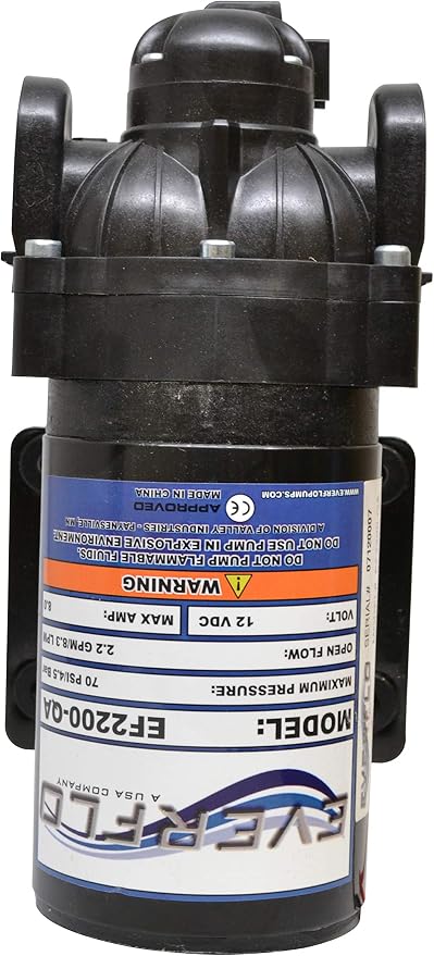 Everflo EF2200-QA-BOX 2.2GPM 12V Diaphragm Pump-Quick Attach Port, Black