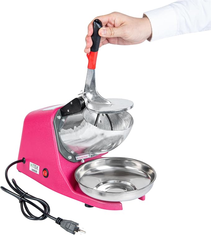 Restaurantware Ice Crusher Machine 65 Count 13.39 x 6.30 x 8.27 Inches Plastic Ice Shaver Dual Blade Compact Countertop Stainless Steel Red