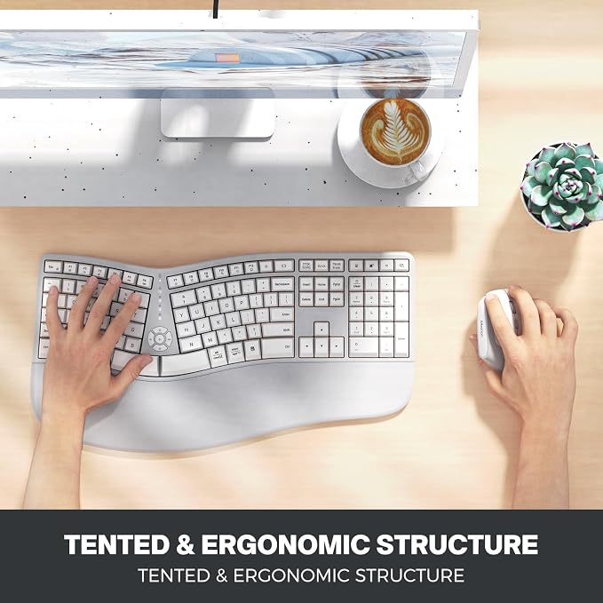 MEETION Ergonomic Keyboard and Mouse, Wireless Keyboard with Vertical Mouse, Split Curved Keyboard with Wrist Rest, Natural Typing Rechargeable Full Size, Windows/Mac/Computer/Laptop, Gray