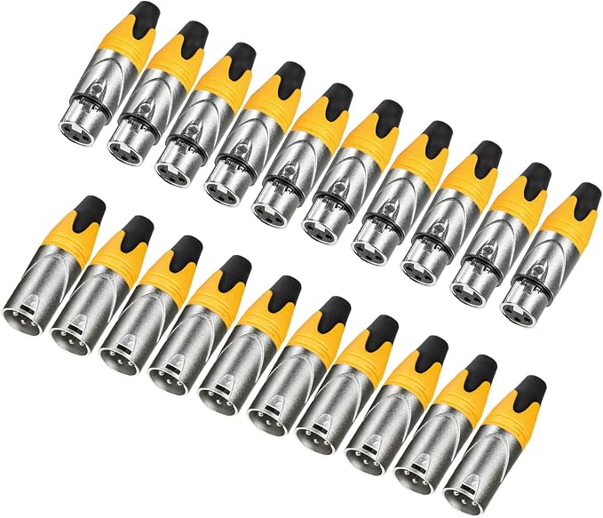 MFL. 3-Pin XLR Cable Connector Male and Female with Nickel Housing and Silver Contacts Mic Cable Plug Connector Audio Socket, Yellow, 10 Pairs