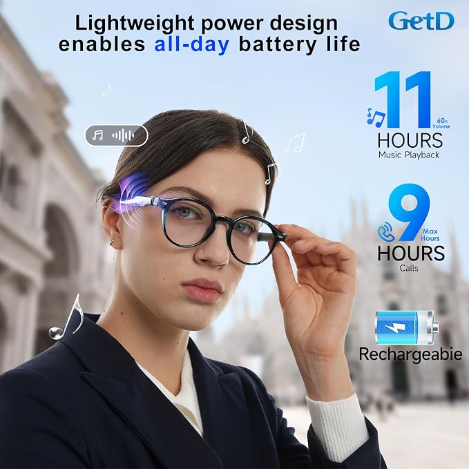 GetD AI Glasses for Men & Women - Blue Tortoiseshell Smart Glasses with 145-Language Translation, Blue Light Blocking, Polarized & Photochromic Lenses,11-Hour Music Play for Travel and Daily Use