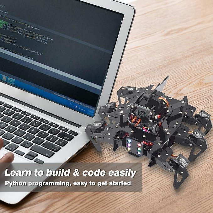 Adeept RaspClaws Hexapod Spider Robot Kit Compatible with Raspberry Pi 5/4B/3B/3B+(Board Not Included), STEAM Crawling Robot, OpenCV Target Tracking, Video Transmission, RPi Robot with PDF Manual