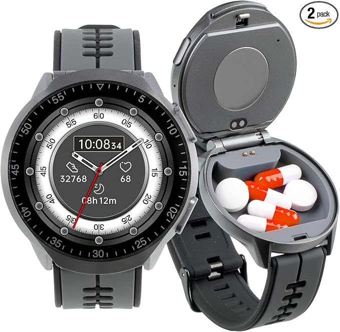 Smart Watch Pill Box, Fitness Smartwatch with Bluetooth Call for Men, Water Resistant Pill Organizer for Emergency, Pill Case for Emergency, Small Pill Container for Vitamin, Fish Oil