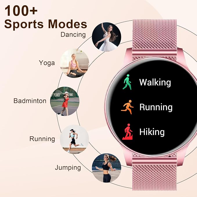 Smart Watches for Women, 1.27" HD Smart Watch for Android Phones & iPhones, Smartwatch Answer/Make Calls, Fitness Tracker with Heart Rate/Sleep/SpO2 Monitor, 110+ Sport Modes, 3 Bands (Pink)