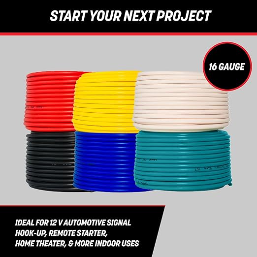 GS Power 600ft CCA 16 Gauge Wire Automotive, 100ft Spool-6 Colors, 16 AWG 12v Low Voltage, Speaker Electrical Wire Low Voltage Primary for Car Stereo Audio Trailer Harness Hookup Wiring LED Light DIY