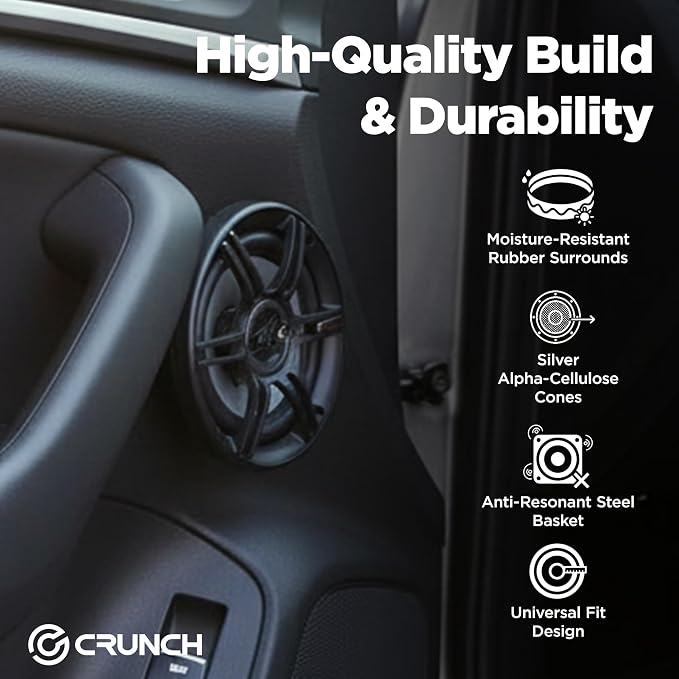 Crunch 2 Pair 6.5 Inch Car Audio Speakers, 300 Watt MAX 3 Way Full Range Speaker Set with 1 Inch Tweeter & Spade Terminal Connectors, CS-653
