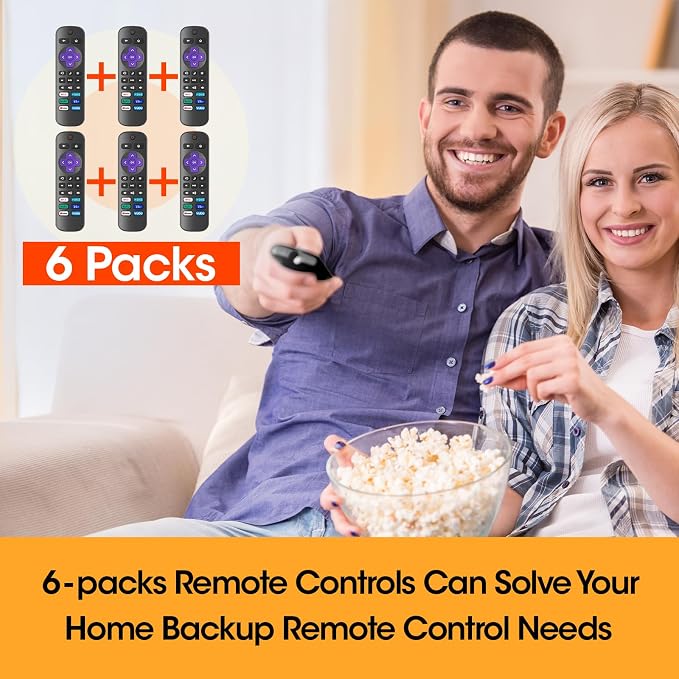 6 Pack Replacement Remote Control for Roku TV, Compatible with All Onn Roku/Hisense Roku/Sharp Roku/Philips Roku/TCL Roku Smart TVs(Not for Roku Stick, Box or Speaker)