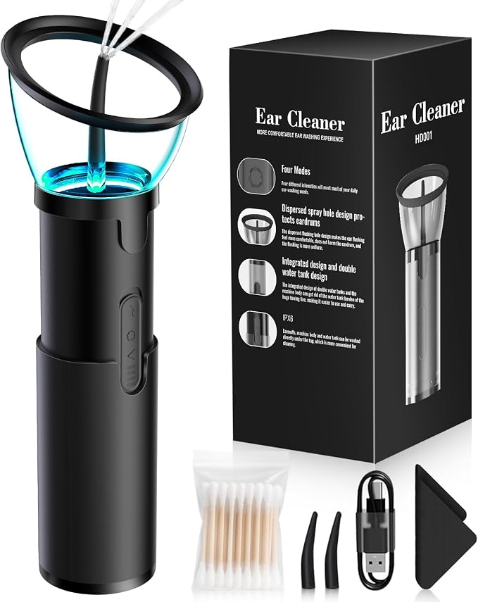 Ear Wax Removal Kit, Electric Ear Cleaner with Ear Irrigation Flushing System, IPX6 Waterproof Ear Cleaning Tool, Automatic Ear Cleaner Earwax Removal for Adults Home Gifts