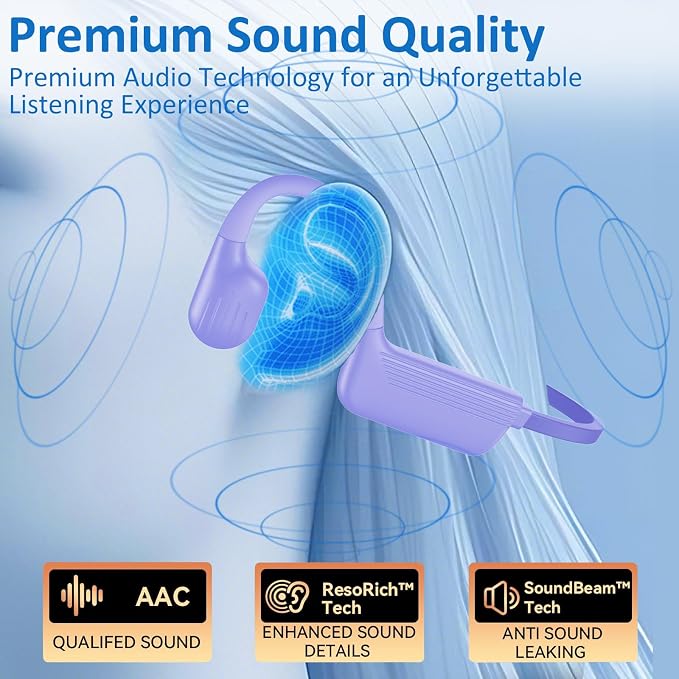 Swimming Headphones Underwater, IP68 Waterproof Bone Conduction Headphones, Bluetooth 6.0 Open Ear Swim Earbuds with 32GB Built-in MP3,Adjustable Headband for Swim Cap/Hat,Dual Device Pairing (Purple