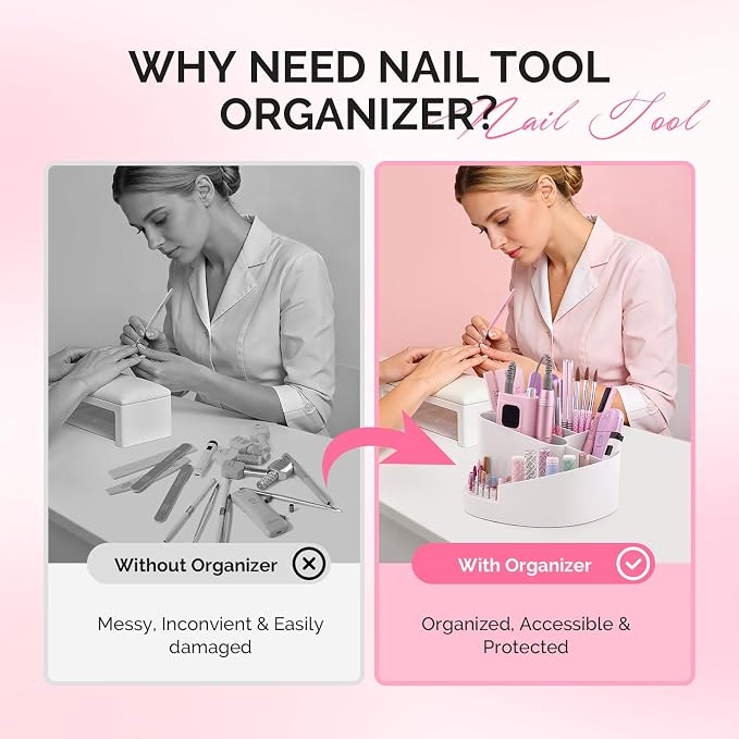 MelodySusie Electric Callus Remover for Feet PC800G and Nail Art Tools Storage Box with 18 Holes & 7 Compartments
