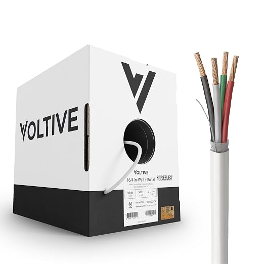 Voltive 16/4 Speaker Wire, in-Wall CL3 & Direct Burial, White, 500ft - 16AWG, 4 Conductors, Stranded Oxygen-Free Copper, UL Listed - V-1211-6