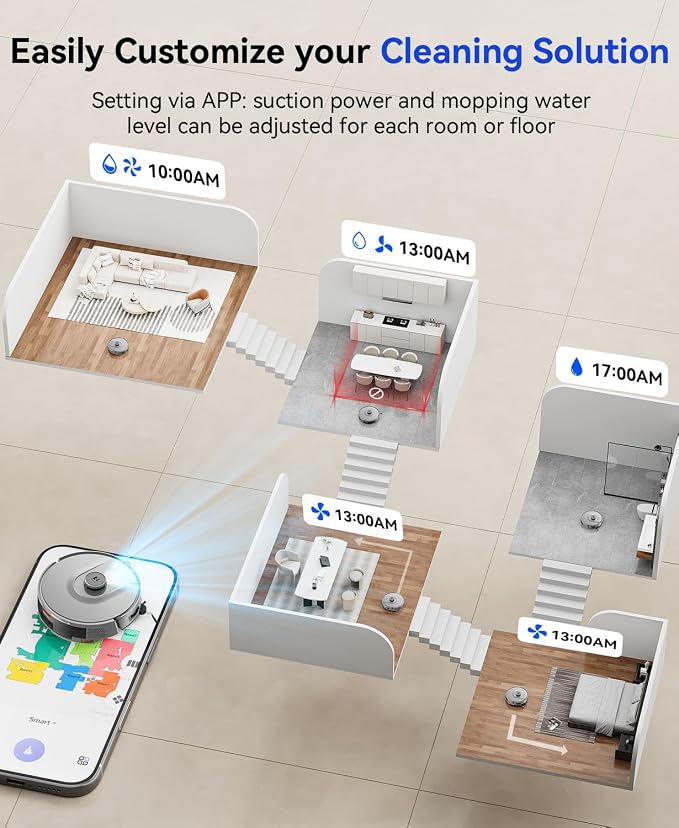 Robot Vacuum 20,000 Pa Robot Vacuum and Mop,90 Day Self Emptying Vacuum Robot,Lidar Navigation,5G/2.4GWiFi APP Aspirateur Robot,Self-Charging Robot Vacuums for Pet,Floor,Carpet Gray R11