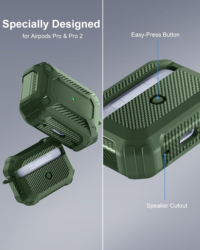 Lerobo for AirPods Pro 2 Case with Cleaner Kit,Hard Protective Cover Compatible with Apple AirPods Pro 2nd/1st Generation with Keychain, Powerful Drop Protection, Magnetic Lid,Cyber Series, Green
