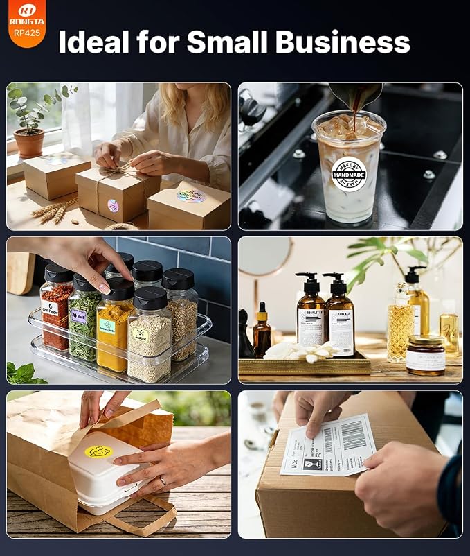 Rongta Bluetooth Shipping Label Printer, Wireless 4x6 Thermal Label Printer for Shipping Packages, Support Android, iPhone, Widely Used for Amazon, Shopify, Etsy, UPS, Black