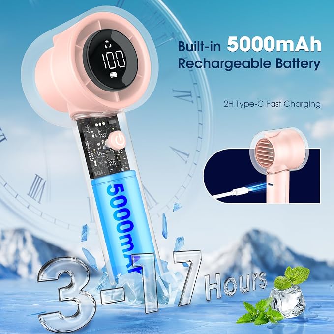 1-100 Speed Portable Handheld Turbo Fan, 【15000RPM】Ultra High-speed,Personal Hand Held Travel Fans,5000mAh Battery Rechargeable Mini Fans,Digital Display,Small Pocket Fan for Summer Essential Gift