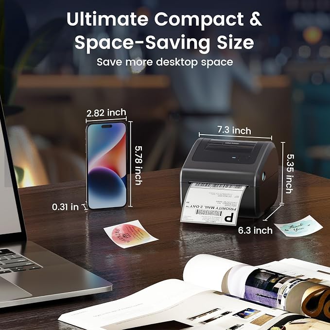 D450BT Thermal Label Printer&500Pcs 4x6 Thermal Shipping Label, Shipping Address Labels (2 Rolls of 250 4x6 Roll Labels) ,Thermal Printers for Small Business, Compatible with Android,iPhone, macOS, Wi