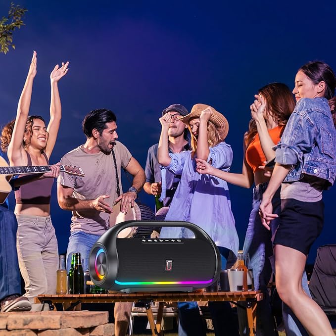 HWWR Portable Bluetooth Speaker, Wireless Outdoor Loud Stereo Audio with Deep Bass, IPX5 Water Resistant Party Sound System, RGB Lights, TWS Pairing, Travel Camping Gear for Home Beach Patio