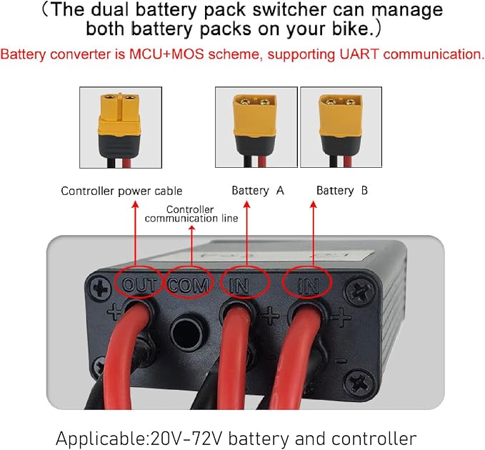Double Battery Discharge Converter, 40-100V E Dual Battery Parallel Module Adapter, Electric Dual Battery Connector Adapter for Increase Battery Capacity, Interface, 120A