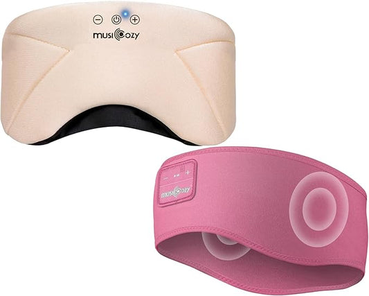 MUSICOZY Bluetooth 5.4 Sleep Headphones Headband, Zipper Washable Eye Mask with HD Stereo Speakers + Wireless Sports Headband, 14H Playtime Music Headphones for Sleeping, Running, Travel, Meditation