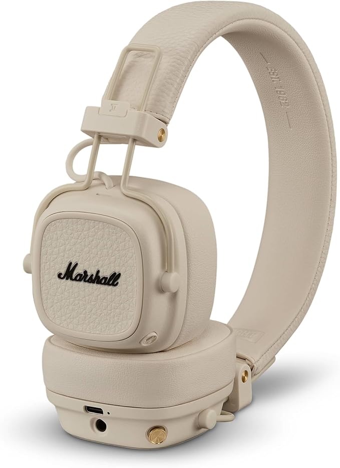 Marshall Major V Wireless On-Ear Bluetooth Headphones - 100+ Hr Playtime | Detachable Audio Cable | Microphone for Calls | Lightweight, Foldable Design for Travel - Cream