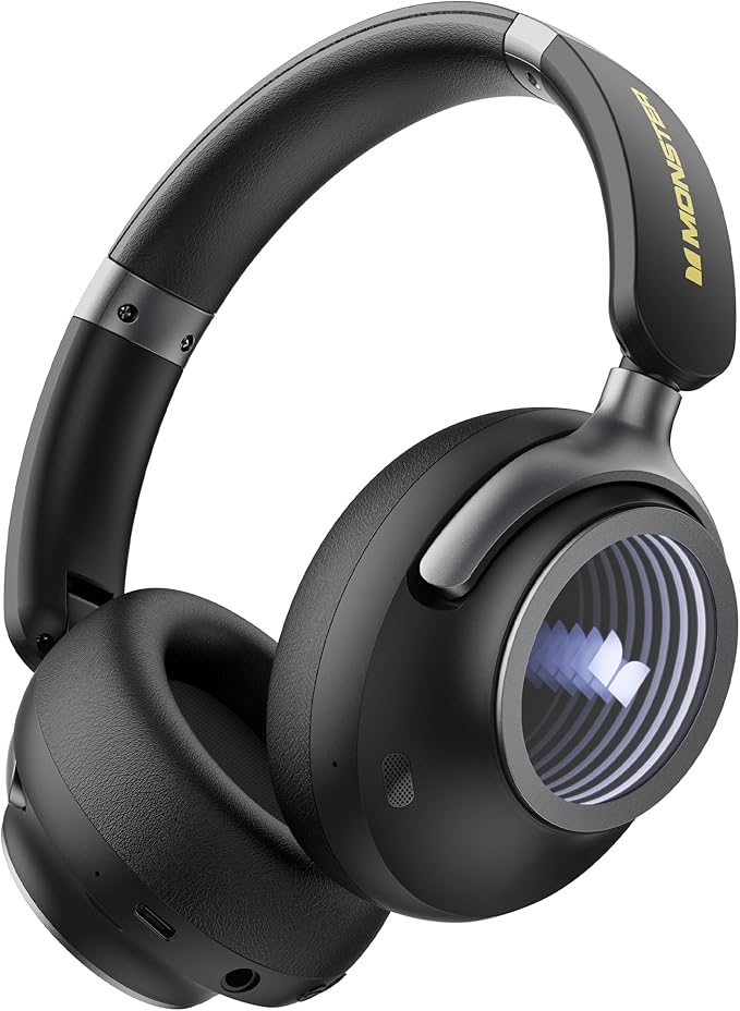 Monster Persona 4th ANC Active Noise Canceling Headphones, Wireless Bluetooth Over Ear Headphones with 3 EQ Modes, and 70H Playtime, Bluetooth 6.0, Deep Bass, Foldable Comfort Design for Travel, Black