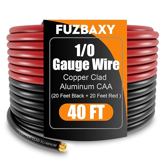 AWG 0 Gauge Wire (20Feet Black+20Feet Red) Copper Clad Aluminum,0 Gauge Battery Cable Wire Power Ground Cable,20pcs Lugs Terminal Connectors,Heat Shrink Tubing Suitable for Indoors,Outdoors,RV,Car