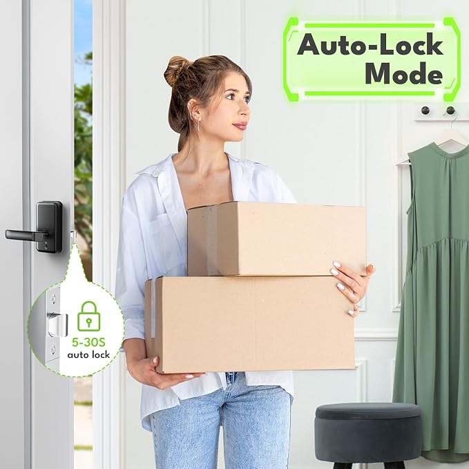 Keyless Entry Door Lock with Handle, Door Locks for Front Door, Auto Lock, WiFi Fingerprint Door Knob with App, Key, Passcode, Digital Smart Code & Front Handle Sets-Black