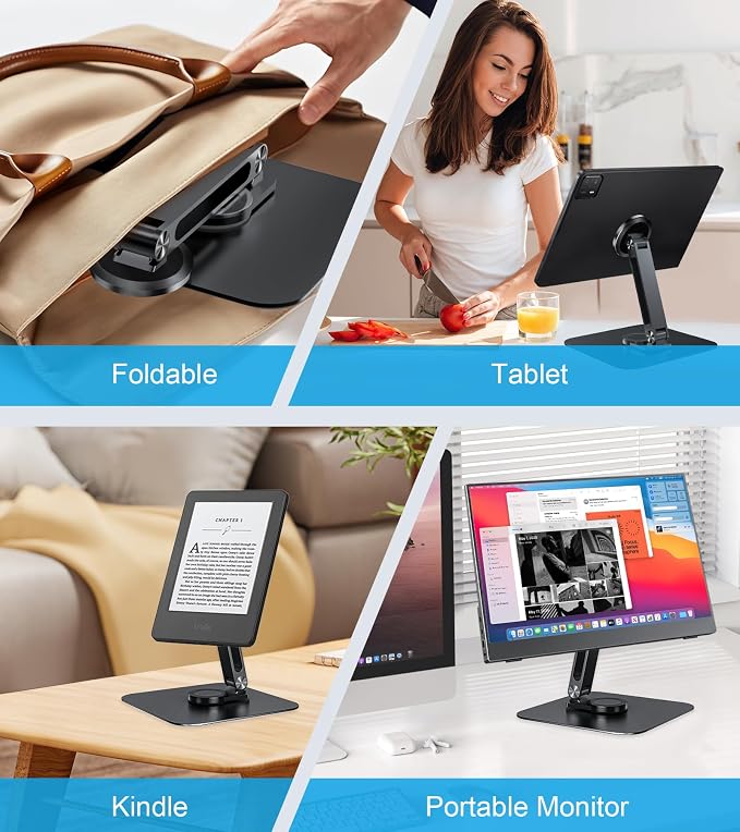 Adjustable Magnetic Stand Holder for 10-18.5 Inch Small Portable Monitor Tablet, Aluminum Alloy Foldable Arm Swivel Desk POS Stand Mount for iPad Air Mini Pro 12.9 13, Samsung Galaxy Tabs