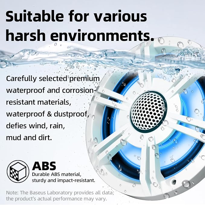 6.5" 800W Marine Speakers, IP-X6 Waterproof Boat Stereo Speakers with LED Lights, 2-Way Coaxial Audio, Y35 Woofer, UV & Salt Spray Resistant (Pair, White)