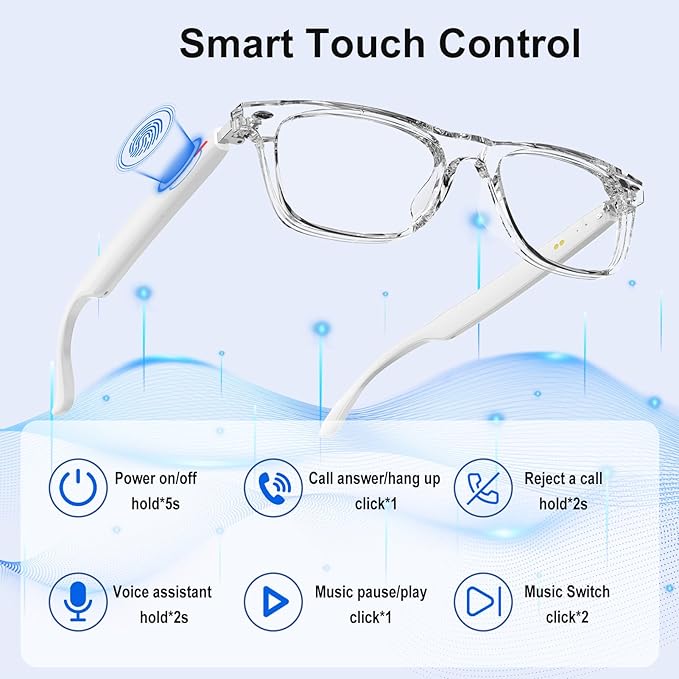 Smart Glasses for Women and Men with Chat GPT, Bluetooth Translation Glasses with 164 Languages, Open Ear Audio with Mic & Speakers, Hands-Free Calls, UV Protection & Anti-Blue Light